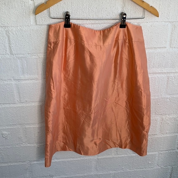 Carlisle 100% Silk Orange Pink Peach Pencil Skirt sz 10 - Picture 1 of 5